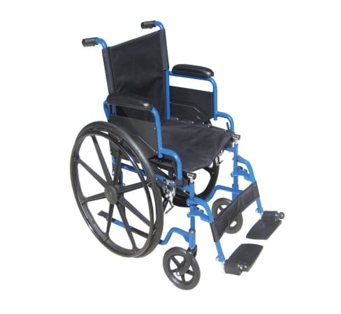 Blue Streak Wheelchair With Flip Back Detachable Desk Arms And Swing-away Foot Rest- Blue