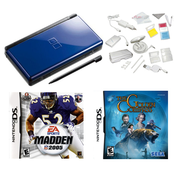 Nintendo DS Lite Blue Fun Bundle with 2 Games and 20 in 1 Kit