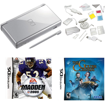 Nintendo DS Lite - Silver Bundle with 2 Games and 20 in 1 Kit