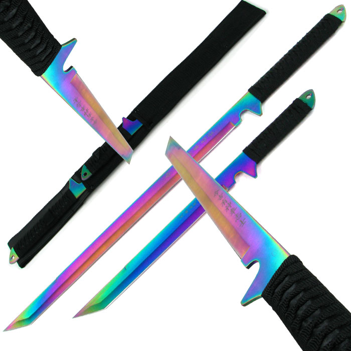 Dual Rainbow Blade Full Tang Ninja Swords with Sheath
