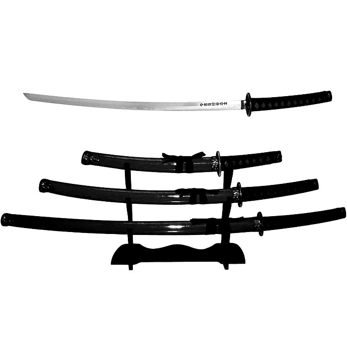 Black Stealth Ninja Samurai 3 pc Sword Set with Stand