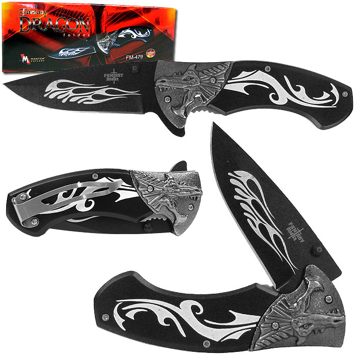 Dragon Fantasy Pocket Knife Folder Aluminum Handle 4.5 Inch