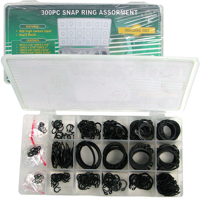 Snap Ring Shop Assortment - 300 Rings in 18 Different Sizes