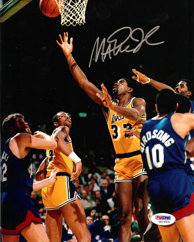 All About Autographs AAA-76139 Magic Johnson Los Angeles Lakers NBA Hand Signed 8x10 Photo with Kareem Abdul-Jabbar