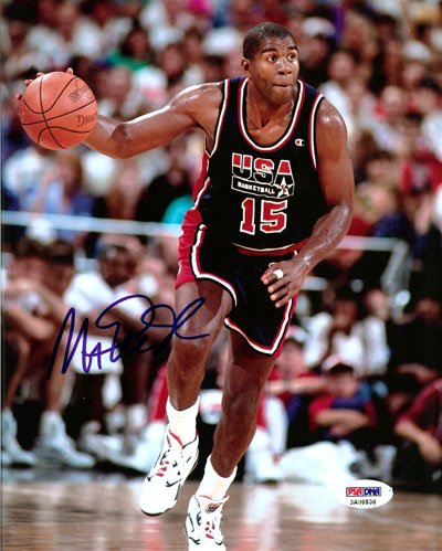 All About Autographs AAA-76140 Magic Johnson Los Angeles Lakers NBA Hand Signed 8x10 Photo Team USA Olympics