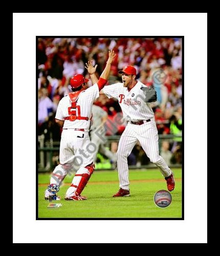 All About Autographs AAA-21240 Brad Lidge and Carlos Ruiz Philadelphia Phillies MLB Framed 8x10 Photograph 2009 NLCS Champions Celebration