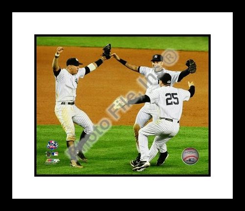 All About Autographs AAA-21246 Alex Rodriguez Derek Jeter and Mark Teixeira New York Yankees MLB Framed 8x10 Photograph 2009 ALCS Game 6 Celebration