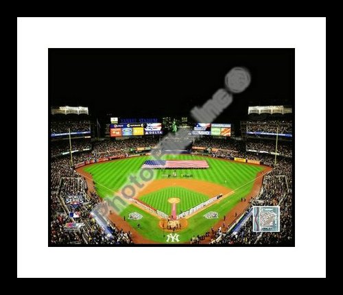 All About Autographs AAA-21251 New York Yankees MLB Framed 8x10 Photograph 2009 World Series Yankee Stadium Game 1 Flag
