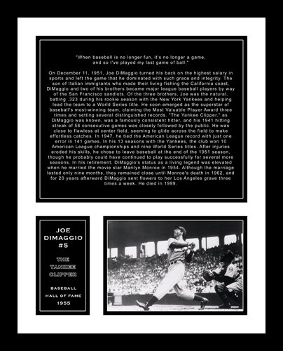 All About Autographs AAA-58006 Joe DiMaggio New York Yankees MLB Framed Photograph with Farewell Retirement Speech Quote at Yankee Stadium and Biography