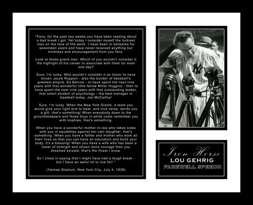 All About Autographs AAA-58007 Lou Gehrig New York Yankees MLB Framed Photograph with Farewell Retirement Speech at Yankee Stadium