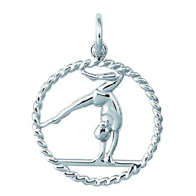 Jewelry For All Occasions SCHA0763 Sterling Silver Gymnast On Bar In Rope Circle Charm