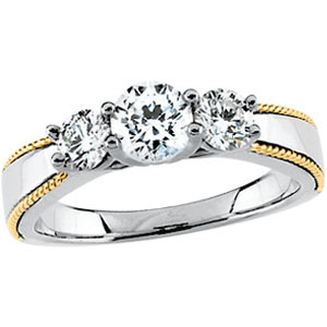 Jewelry For All Occasions 65594:60001 14K Two Tone Gold Three 3 Stone Diamond Bridal Anniversary Band Ring