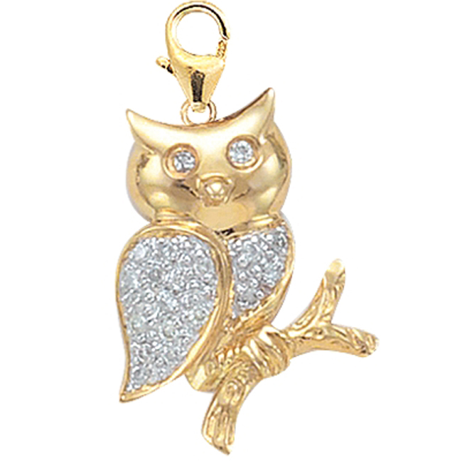 Jewelry For All Occasions CH001YL 14K Yellow Gold Diamond Owl Charm