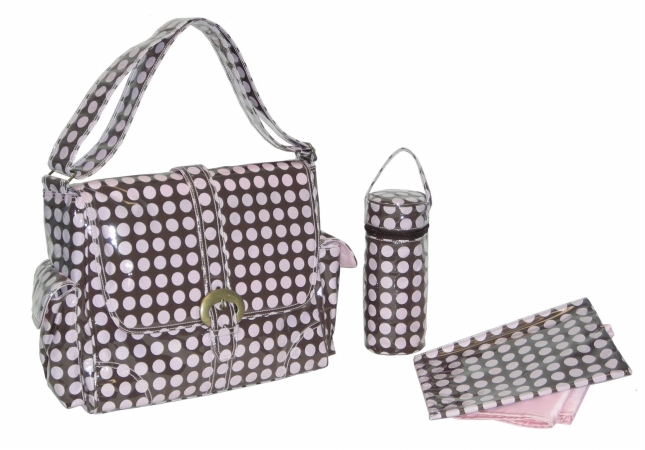 88161225920 Pink-chocolate Heavenly Dots Laminated Buckle Bag