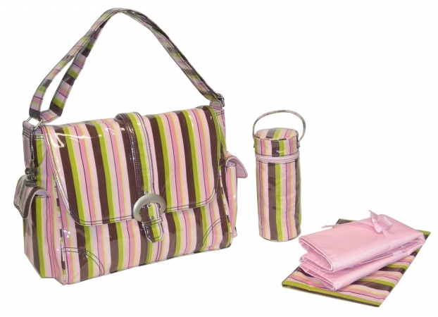 88161232362 Pink Monkey Stripes Laminated Buckle Bag