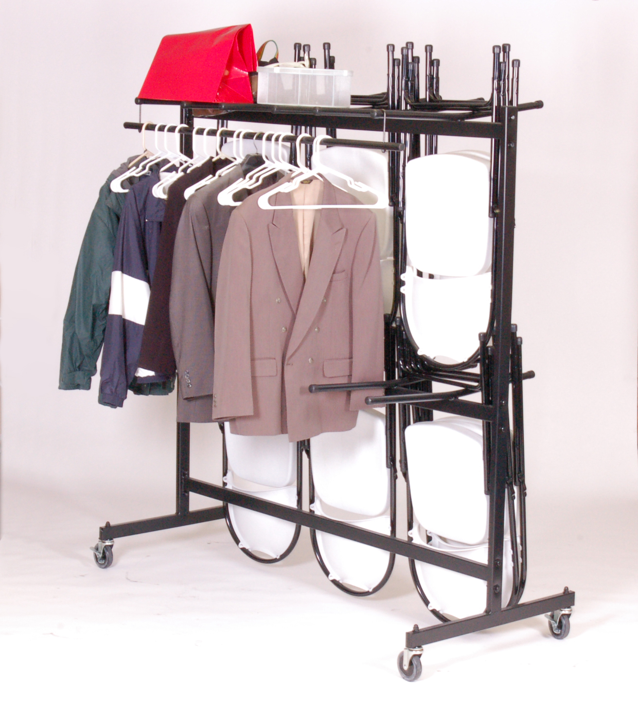 Correll C84C Chair Trucks  For Folding Chairs  Hanging With Coat Rack  Black