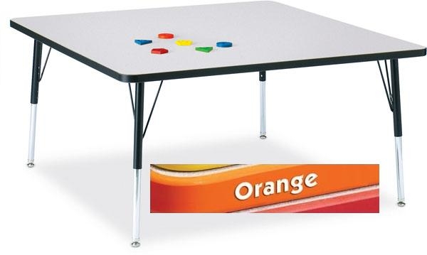 6418jce114 Rainbow Accents Kydz Activity Table- Square- 48 Inch X 48 Inch- 15 Inch- 24 Inch Ht- Gray-orange