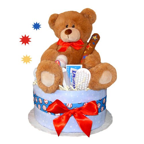 Tumbleweed Babies 1148011 Baseball Bear Diaper Cake- 1 Tier- Boy baby gifts