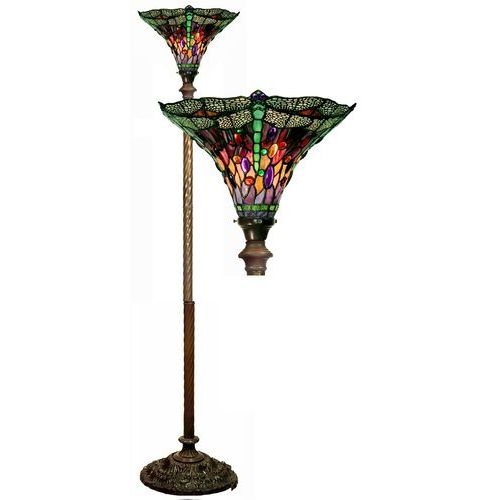 Warehouse Of Tiffany 1509-BB75B Dragonfly Red and Purple Torchiere Lamp
