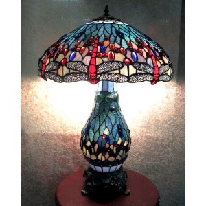 Warehouse Of Tiffany T18275TGRB Dragonfly Lamp with Lighted Base