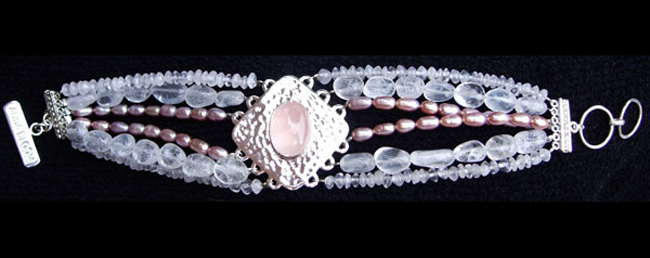 Anna Bloom Designs PM-B Pink Moon - Rose Quartz- Freshwater Pearl- Moonstone- and Silver - Limited Edition Bracelet