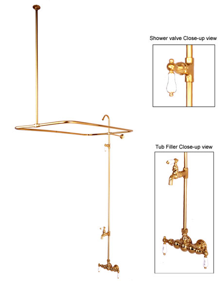 Cc63T2 Clawfoot Tub Filler And Shower System - Polished Brass Finish