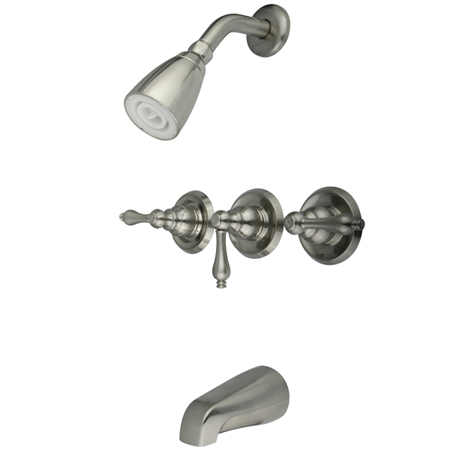 Kb238Al Three Handles Tub-Shower Faucet - Satin Nickel Finish