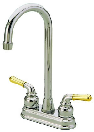 Kb494 Twin Brass Bar Faucet - Polished Chrome Finish With Polished Brass Accents