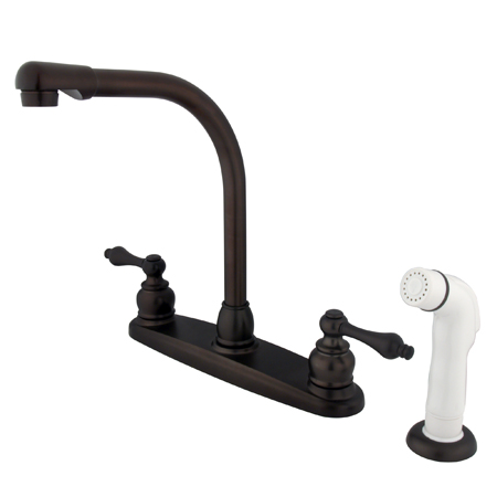 High Arch Kitchen Faucet With White Sprayer - Oil Rubbed Bronze Finish
