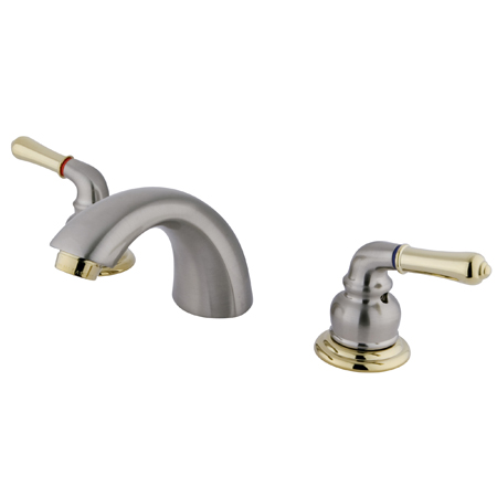 Kb959Lp Mini Widespread Lavatory Faucet Without Pop-Up - Satin Nickel Finish With Brass Accents
