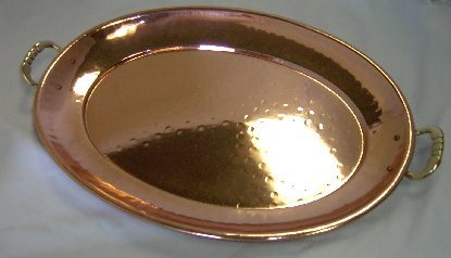 253 Copper Oval Serving Tray With Cast Brass Handle - 17 X 13 Inch