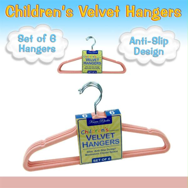 Set of 6 Childrenapos;s Velvet Hangers  Pink