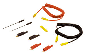 the universal jumper leads with interchangeable probe ends and clips provide tremendous versatility for any circuit testing situation. alligator clips and 4" long back probe tips allow for fast easy hook up to wires terminals and connectors. a jumper lead coupler allows the 2 leads to be attached end to end creating a 16 jumper wire. heat and oil resistant coil cord and molded strain relief ends are designed to survive a lifetime in the harsh automotive environment.the set includes: 2 - 8' universal jumper leads with 8/32 threaded ends 4 - screw on alligator clips and 2 - 4" back probe extensions.this product is part of the waekon gold test lead adapter and accessory seriesmade in the usacovered by lifetime warranty
