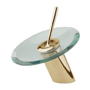 DreamLine DLFHD-611-PB Single Handle Short Waterfall Bathroom Faucet with Clear Glass Plate - Polished Brass