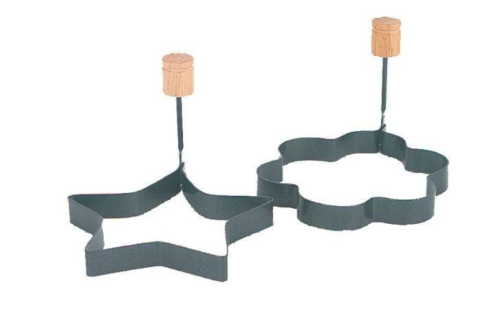 Foxrun 5207 Egg Ring Set- Non-Stick- Set Of 2- 1 Flower- 1 Star- Wood Handles