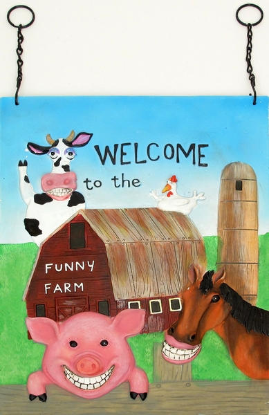 0179-2608 13.25" Resin Funny Farm Wall Plaque