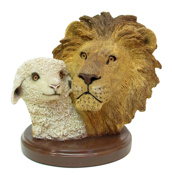 0193-73023 Living Stone Lion With Lamb Bust
