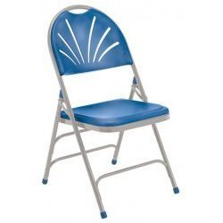 1105 Polyfold Fan Back Triple Brace Double Hinge Folding Chair Blue With Grey Frame- Set Of 4