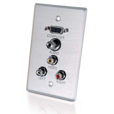 40490 Single Gang HD15 VGA Top + 3.5mm + Composite Video + Stereo Audio Wall Plate - Brushed Aluminum