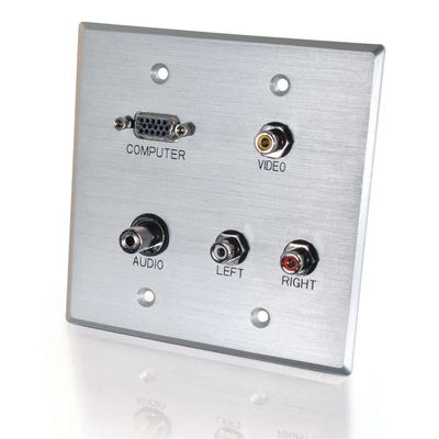 40506 Double Gang HD15 VGA + 3.5mm + Composite Video + Stereo Audio Wall Plate - Brushed Aluminum