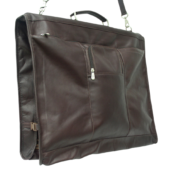9428-chc Leather Garment Bag With Detachable Hook - Chocolate