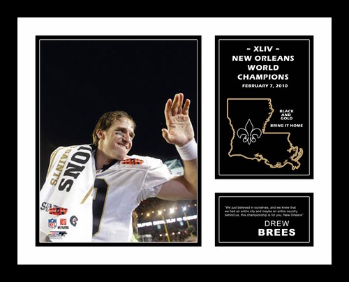 AAA-51328 Drew Brees New Orleans Saints NFL Framed Photograph Super Bowl XLIV Podium Milestone