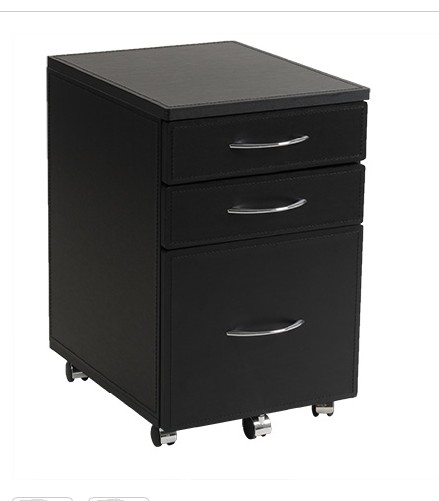 Italmodern 27811 Black-Chrome Ledah Leather High File Cabinet
