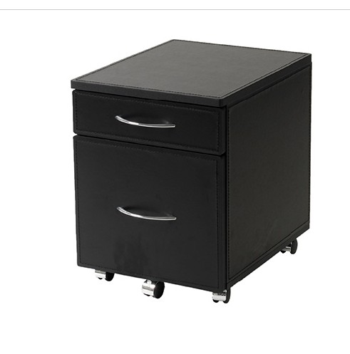Italmodern 27816 Black-Chrome Ledah Leather Low File Cabinet