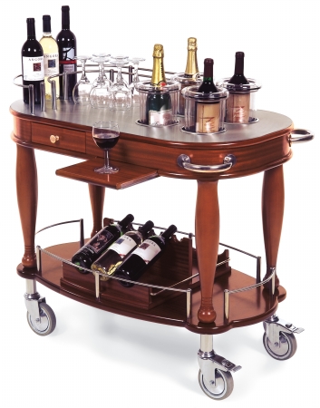 Geneva Signature 70038 Wood Veneer Wine Cart With Acrylic Wine Coolers And Removable Wine Caddy