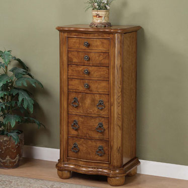 277-314 Porter Valley Jewelry Armoire- Distressed Oak With White Ash Burl