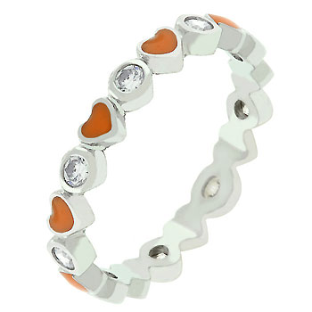Orange Hearts Enamel Eternity Band- Size- 10