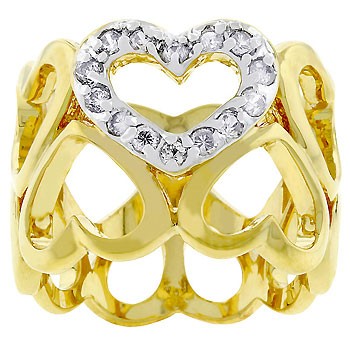 Sunrise Wholesale J1725 14k Gold Bonded Two Row Inverted Eternity Heart Serious Love Ring Size 06
