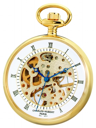 Charles-hubert- Paris Brass Gold-plated Mechanical Open Face Pocket Watch #
