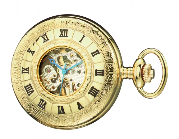 Charles-Hubert- Paris Brass Gold-Plated Mechanical Hunter Case Pocket Watch #3803